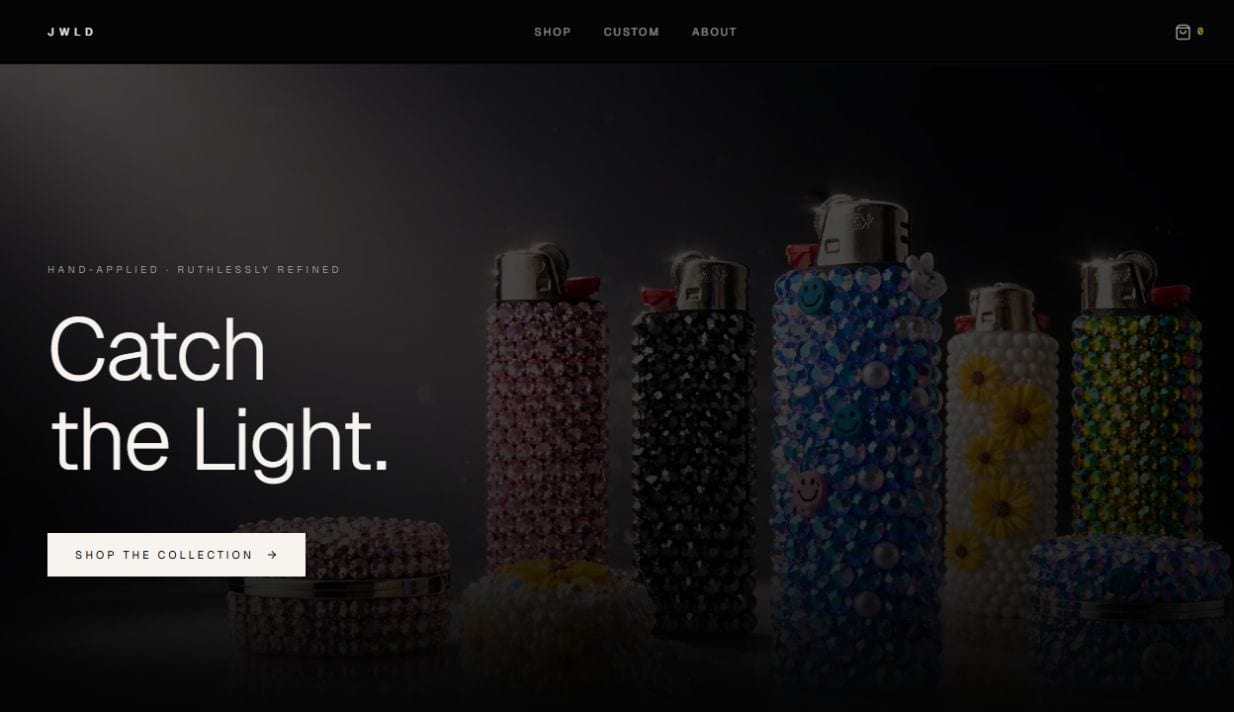 jwld.store homepage showing featured collection hero and navigation