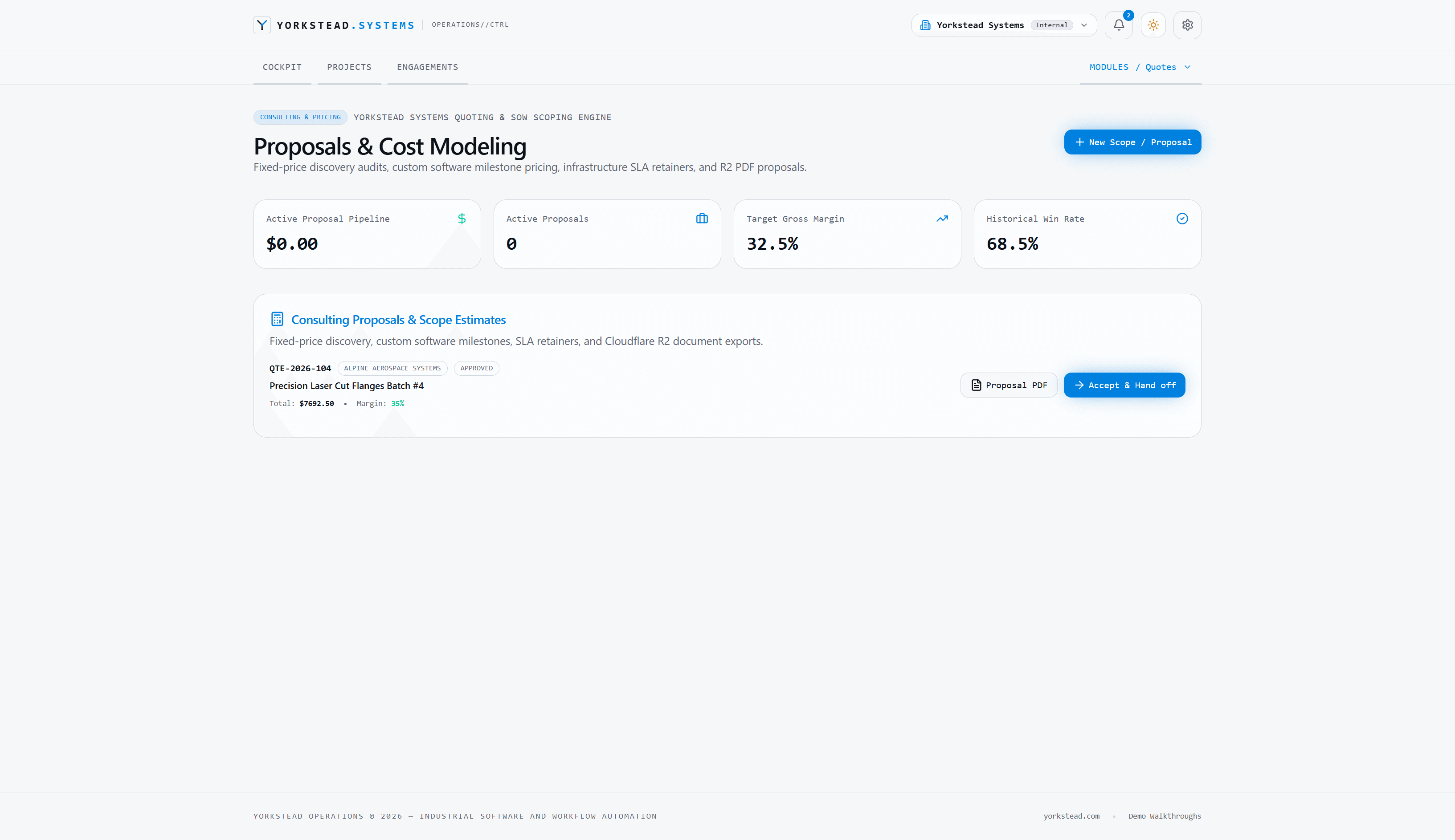 QuoteFlow proposals and cost modeling workspace
