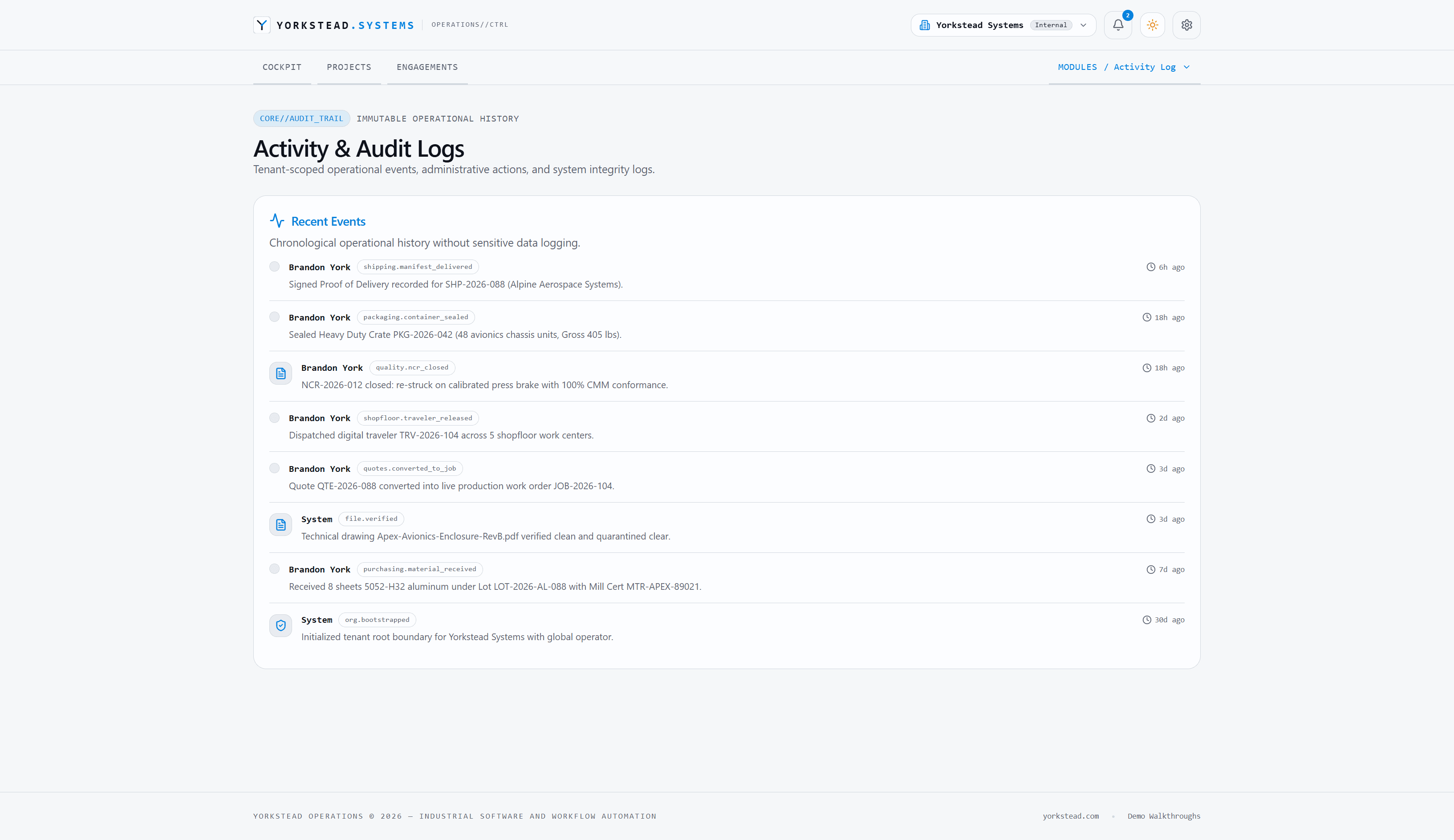 Activity and audit log records